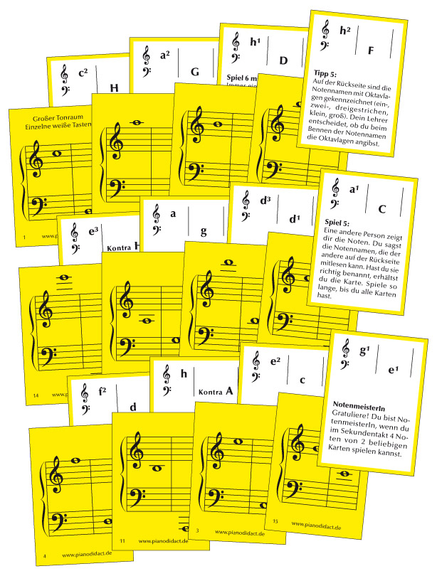 Notenkarten Nr. 4 - Gr. Tonraum. Einzelne weiße Tasten | Lernmaterial | TASTENMINI | Pianodidact